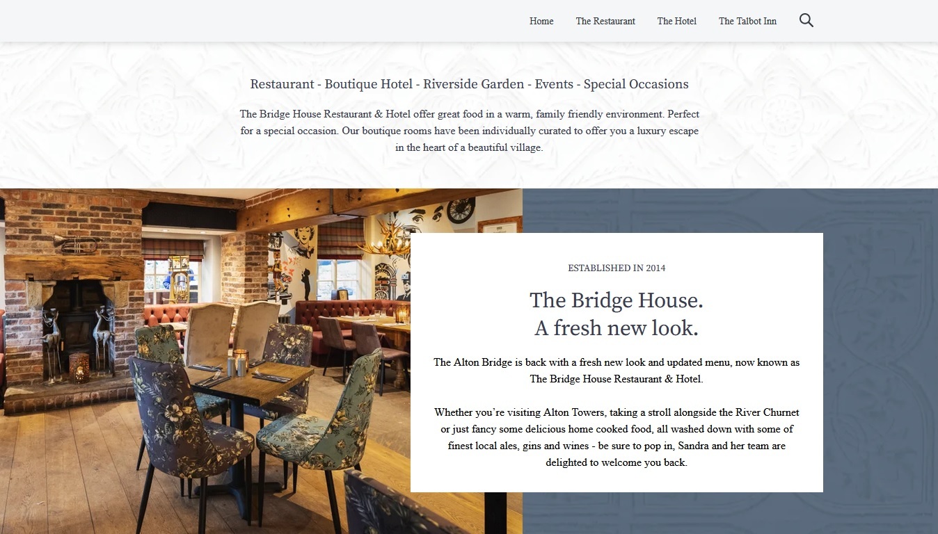 image of the Bridge House Restaurant and Hotel website