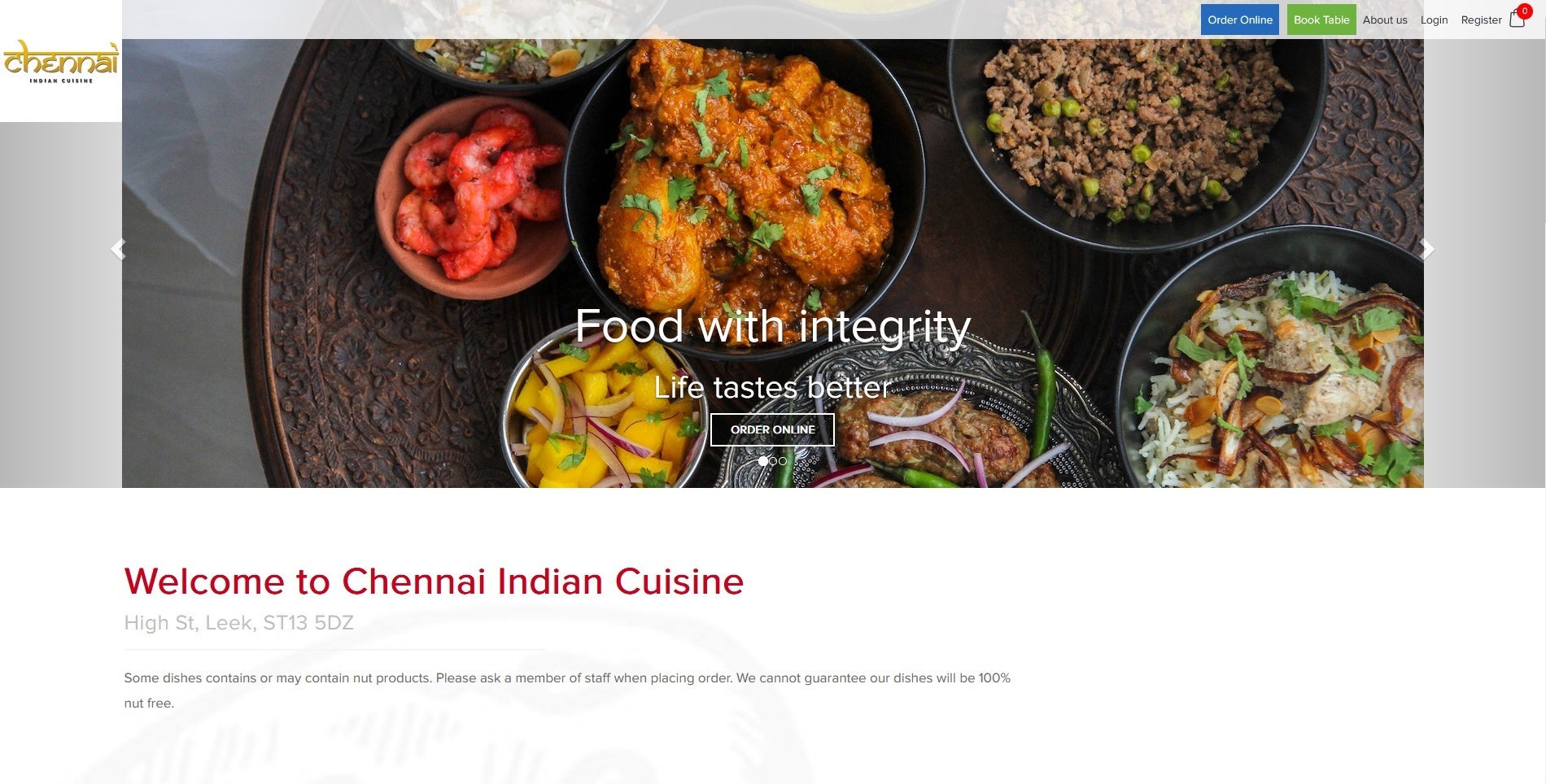 image of the Chennai Indian Cuisine website