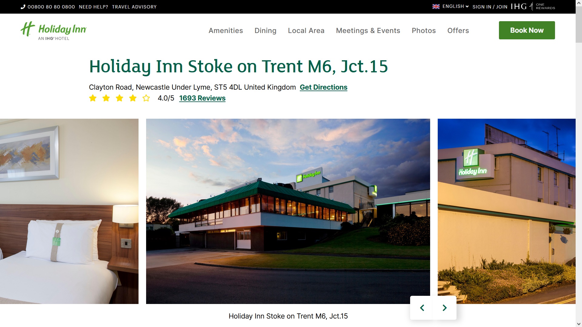 image of the Holiday Inn Stoke website