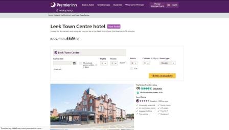image of the Premier Inn Leek website