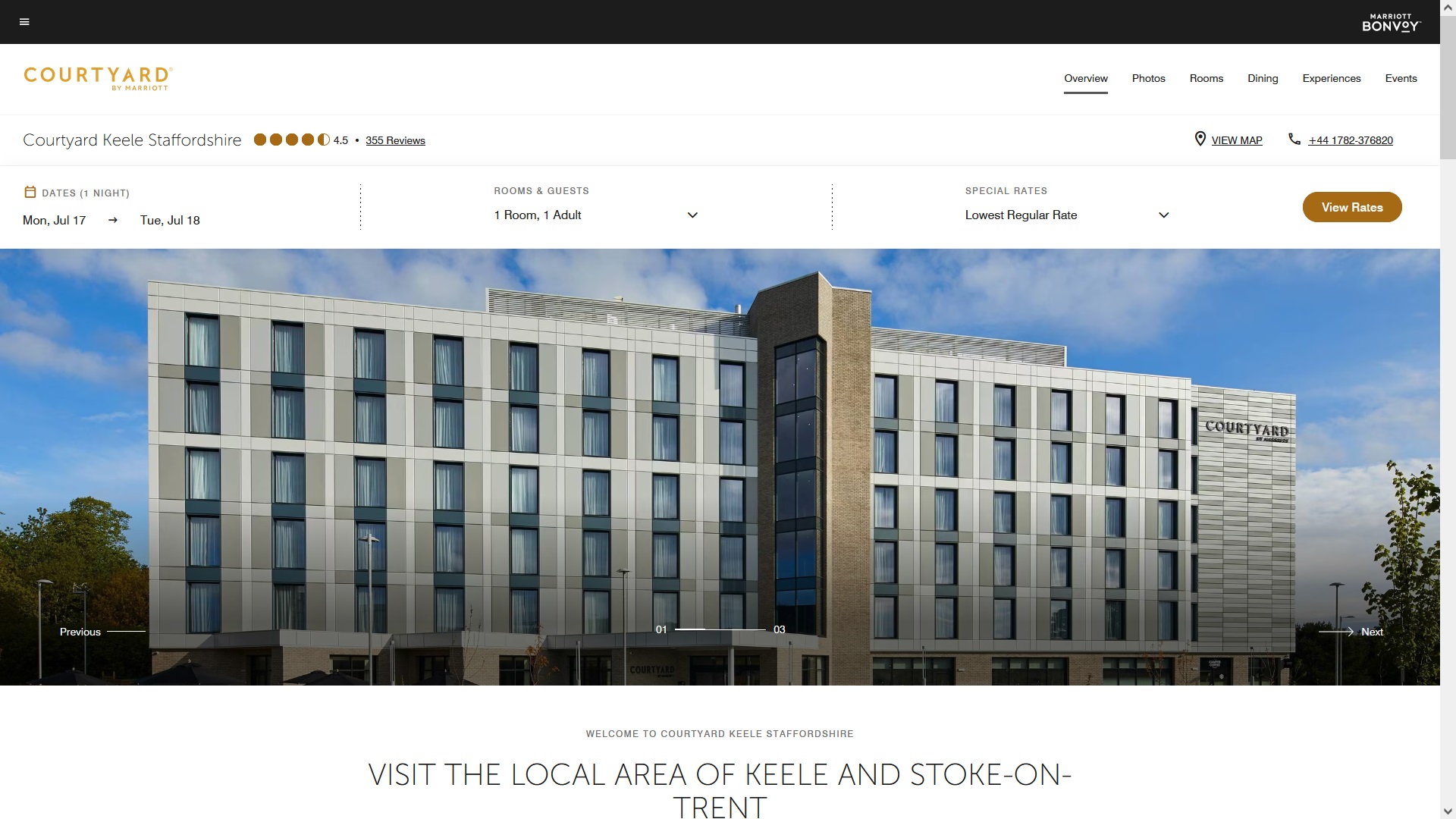 image of the Courtyard by Marriott Keele website