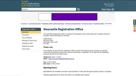 image of the Newcastle Registration Office website