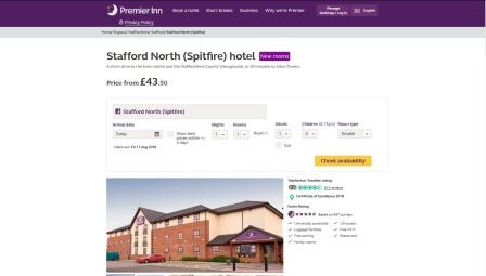 image of the Premier Inn Stafford North (Spitfire) website