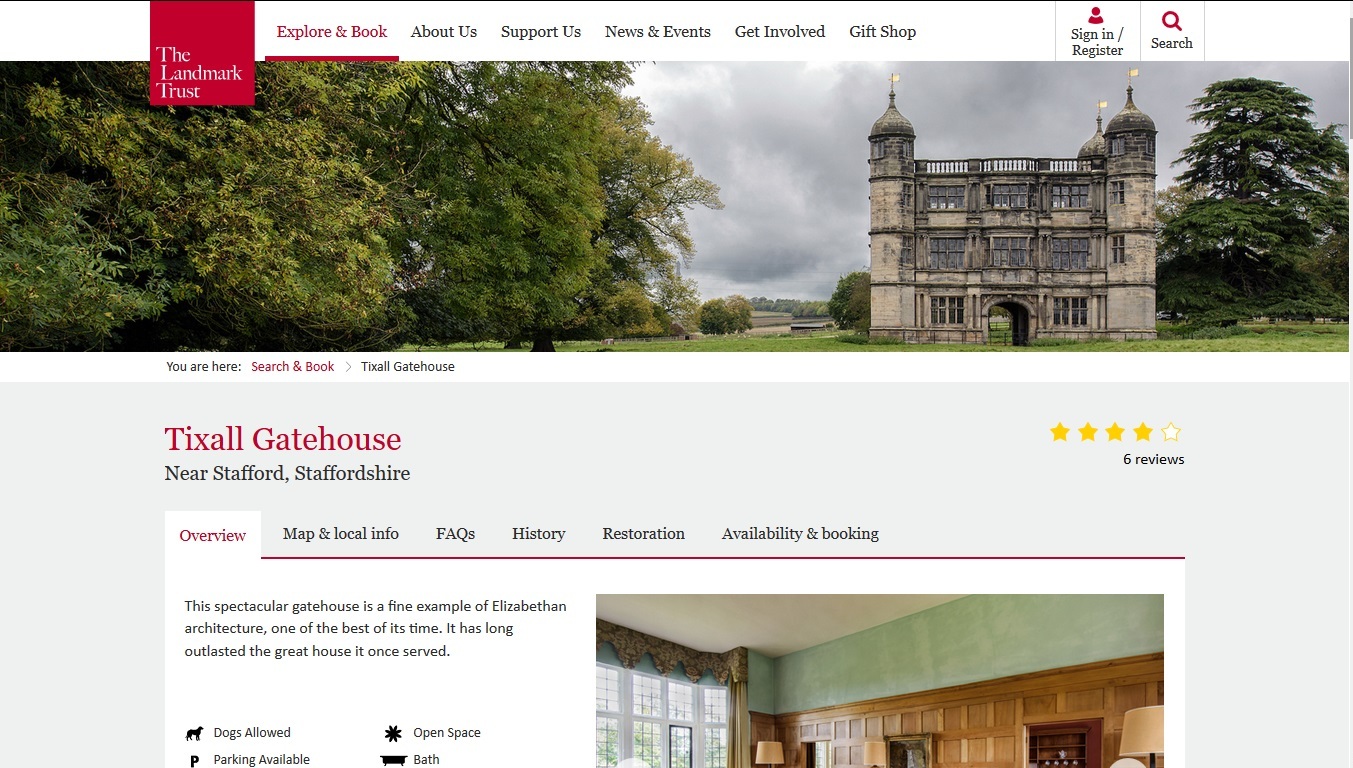 image of the Tixall Gatehouse website