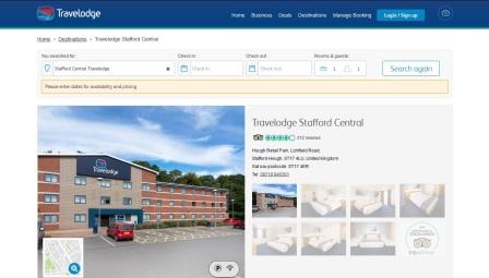 image of the Travelodge Stafford Central website