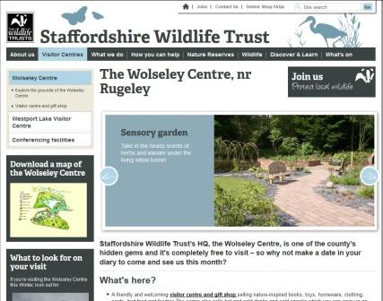 image of the Staffordshire Wildlife Trust Wolseley Centre website page