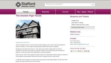 image of the Stafford Council Ancient High House webpage